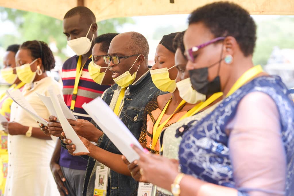 MPs during prayers in Kyamkwanzi